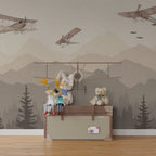 Vintage Biplane Forest Wallpaper : Mountain Sky Kids Mural - View 2