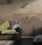 Vintage Biplane Forest Wallpaper : Mountain Sky Kids Mural - View 4