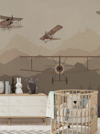 Vintage Biplane Forest Wallpaper : Mountain Sky Kids Mural - View 5