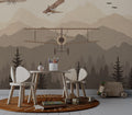 Vintage Biplane Forest Wallpaper : Mountain Sky Kids Mural