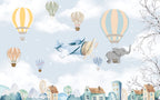 Airplane and Balloon Elephant Wallpaper : Sky Nursery Mural - View 2