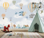 Airplane and Balloon Elephant Wallpaper : Sky Nursery Mural - View 3