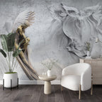 Angel Relief Wallpaper : 3D Grey Plaster Cherubs Mural