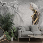 Angel Relief Wallpaper : 3D Grey Plaster Cherubs Mural - View 4