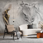 Angel Relief Wallpaper : 3D Grey Plaster Cherubs Mural - View 5