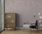 Hanging Blossoms Pheasant Wallpaper : Mauve Chinoiserie Mural - View 3