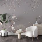 Hanging Blossoms Pheasant Wallpaper : Mauve Chinoiserie Mural - View 4