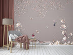 Hanging Blossoms Pheasant Wallpaper : Mauve Chinoiserie Mural - View 5