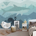 Underwater Whale Kids Wallpaper : Teal Ocean Octopus Mural
