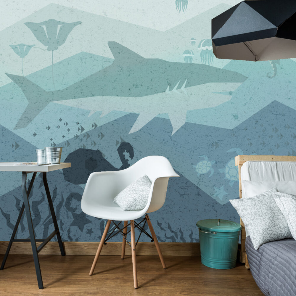 Underwater Whale Kids Wallpaper : Teal Ocean Octopus Mural - View 3