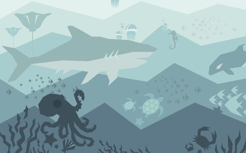 Underwater Whale Kids Wallpaper : Teal Ocean Octopus Mural - flat design