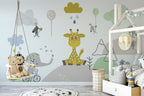 Cute Giraffe Kids Wallpaper : Pastel Safari Animals Mural