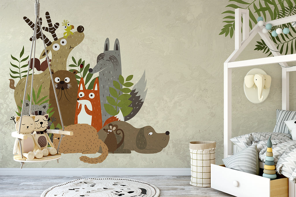 Woodland Animal Friends Wallpaper : Cream Forest Critters Mural