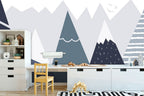 Pointed Mountain Kids Wallpaper : Navy Scandinavian Peaks Mural - View 3