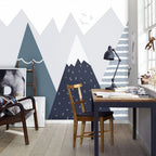 Pointed Mountain Kids Wallpaper : Navy Scandinavian Peaks Mural - View 5