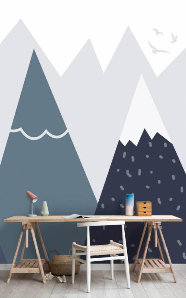 Pointed Mountain Kids Wallpaper : Navy Scandinavian Peaks Mural - View 4