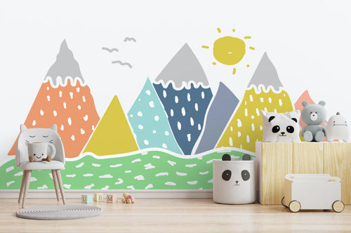 Colorful Mountains Sun Wallpaper : Scandi Kids Mural