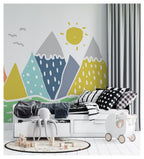 Colorful Mountains Sun Wallpaper : Scandi Kids Mural - View 3
