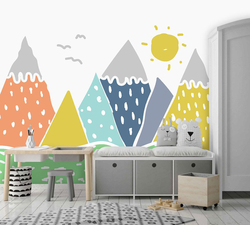 Colorful Mountains Sun Wallpaper : Scandi Kids Mural - View 5