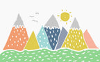 Colorful Mountains Sun Wallpaper : Scandi Kids Mural - View 2