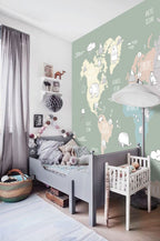 Sage Animal World Map Wallpaper : Kids Continents Mural - View 4