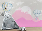 Pink Mountains Wallpaper : Hot Air Balloon Kids Mural - View 5