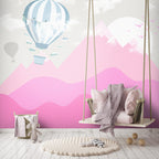 Pink Mountains Wallpaper : Hot Air Balloon Kids Mural