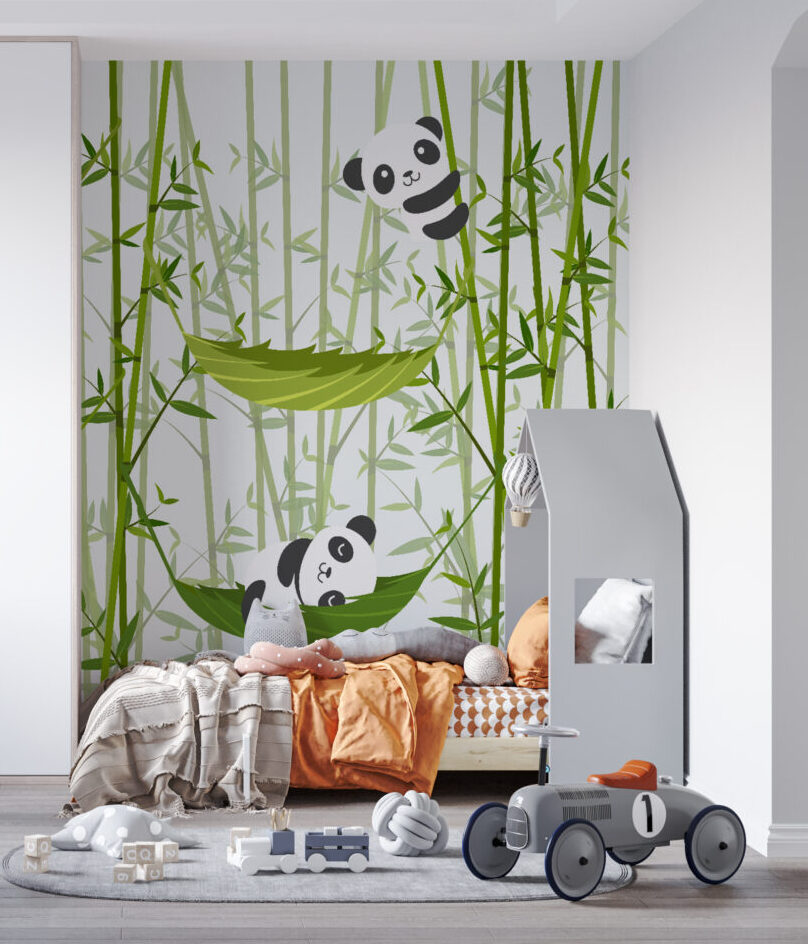 Bamboo Panda Wallpaper : Green Leaves Kids Mural