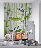 Bamboo Panda Wallpaper : Green Leaves Kids Mural