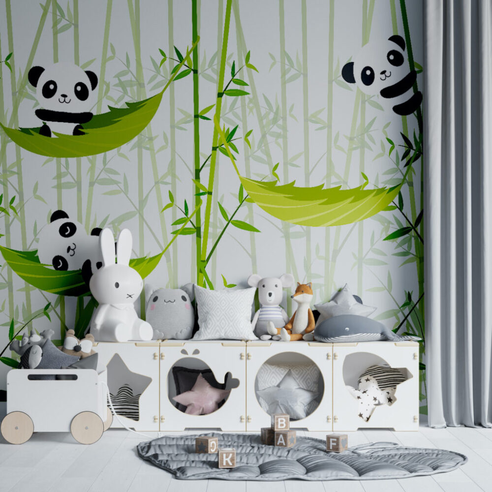 Bamboo Panda Wallpaper : Green Leaves Kids Mural - View 3