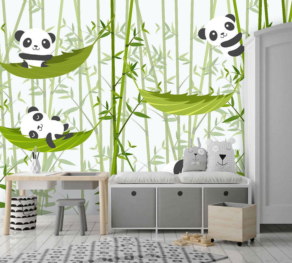 Bamboo Panda Wallpaper : Green Leaves Kids Mural - View 4