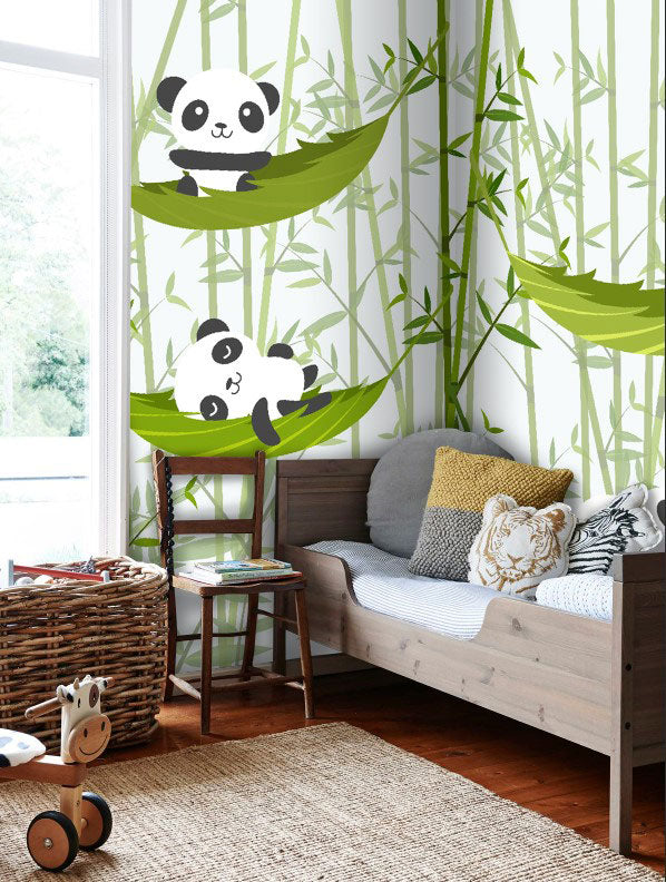 Bamboo Panda Wallpaper : Green Leaves Kids Mural - View 5