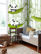 Bamboo Panda Wallpaper : Green Leaves Kids Mural - View 5