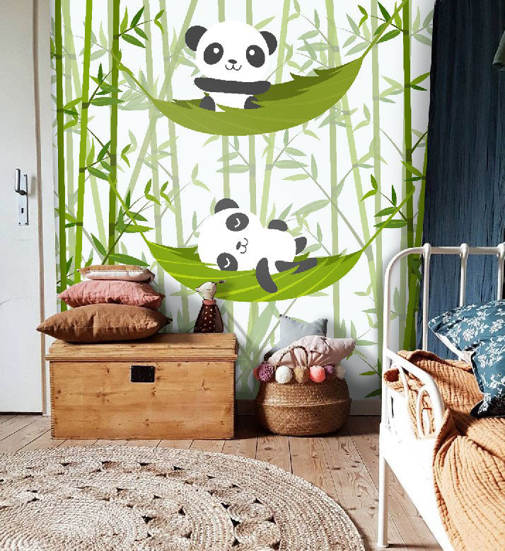Bamboo Panda Wallpaper : Green Leaves Kids Mural - View 6