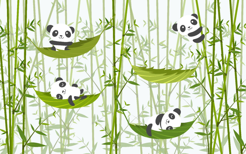 Bamboo Panda Wallpaper : Green Leaves Kids Mural - View 2