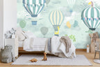 Mint Hot Air Balloons Wallpaper : Clouds Kids Mural - View 3