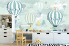 Mint Hot Air Balloons Wallpaper : Clouds Kids Mural - View 5