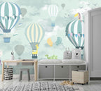 Mint Hot Air Balloons Wallpaper : Clouds Kids Mural - View 6