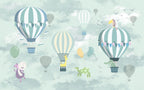 Mint Hot Air Balloons Wallpaper : Clouds Kids Mural - View 2