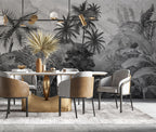 Black and White Jungle Wallpaper : Monochrome Tropical Mountain Mural - View 4