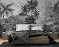 Black and White Jungle Wallpaper : Monochrome Tropical Mountain Mural
