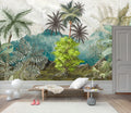 Tropical Mountain Wallpaper : Teal Jungle Palm Mural