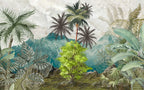 Tropical Mountain Wallpaper : Teal Jungle Palm Mural - View 2