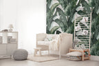 Dark Banana Leaf Wallpaper : Moody Green Tropical Pattern - View 2