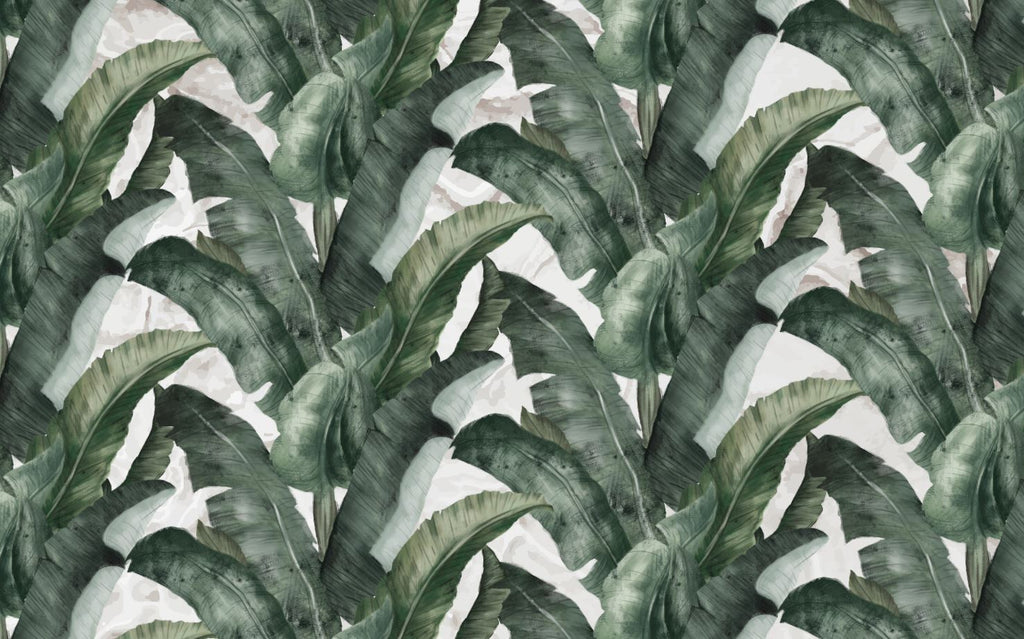 Dark Banana Leaf Wallpaper : Moody Green Tropical Pattern - flat design