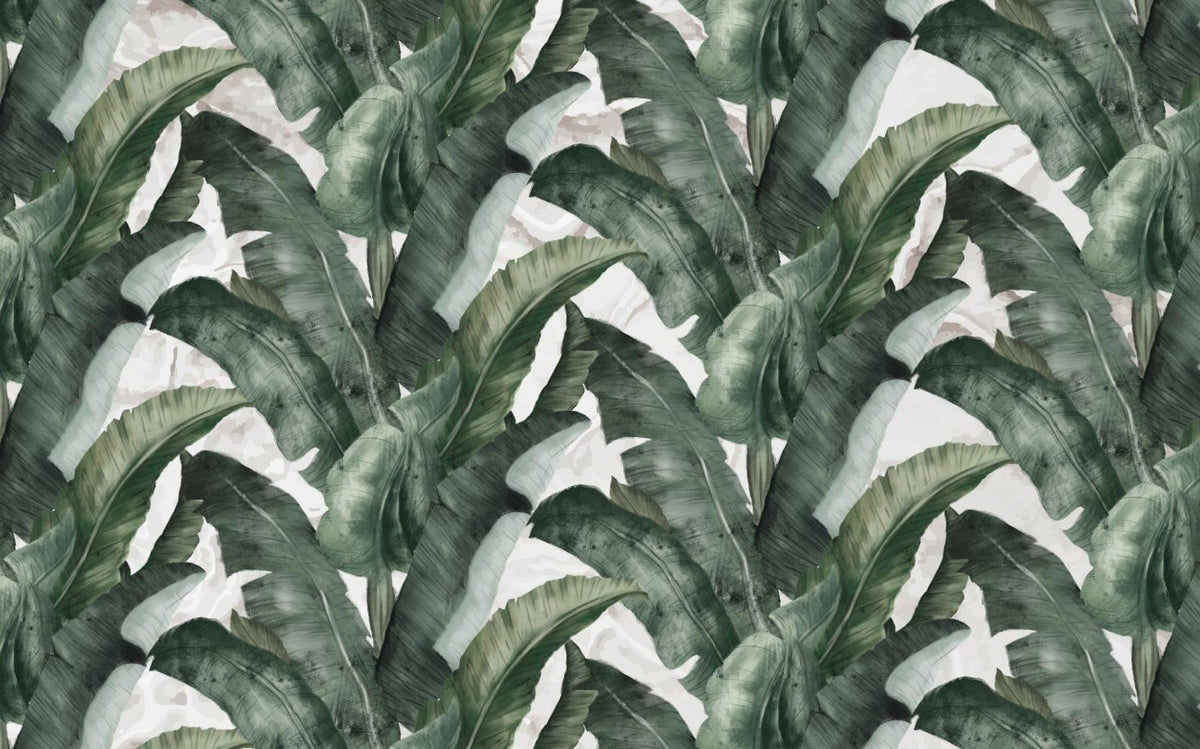 Dark Banana Leaf Wallpaper : Moody Green Tropical Pattern - flat design