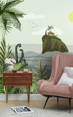 Tropical Island Ocean Wallpaper : Palm Jungle Seascape Mural - View 3