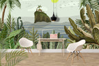 Tropical Island Ocean Wallpaper : Palm Jungle Seascape Mural