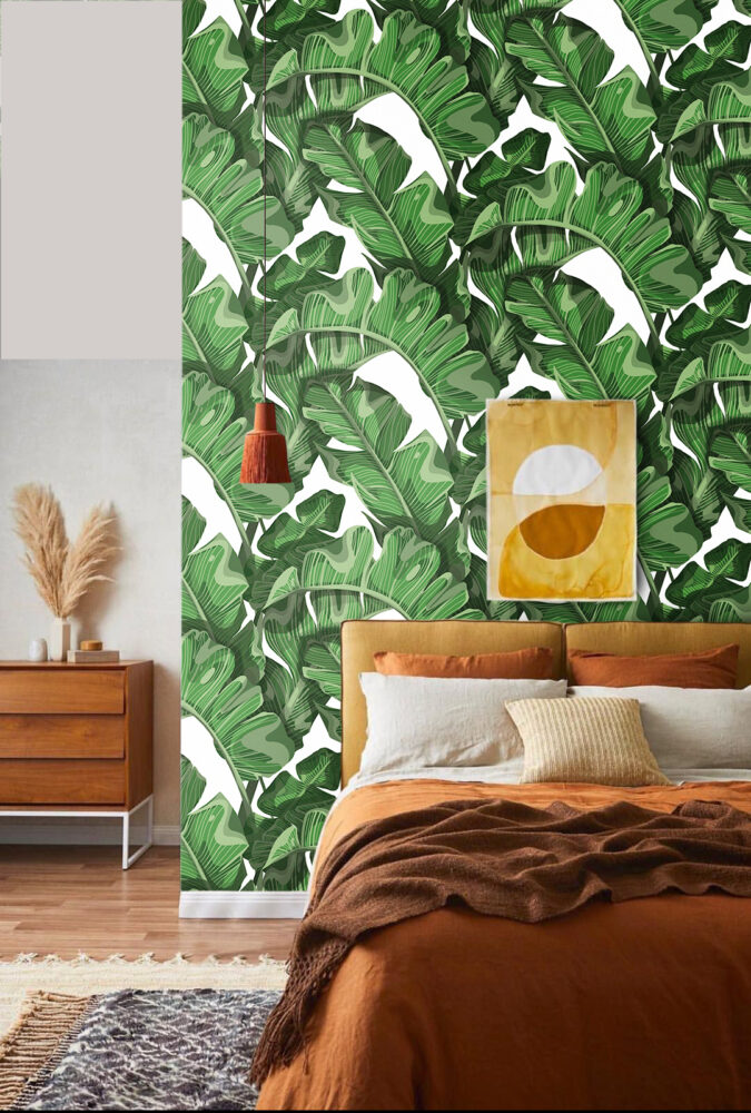 Classic Banana Leaf Wallpaper : Bright Green Tropical Pattern