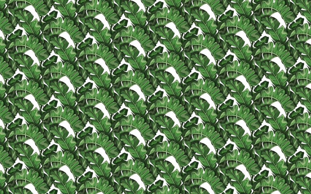 Classic Banana Leaf Wallpaper : Bright Green Tropical Pattern - flat design